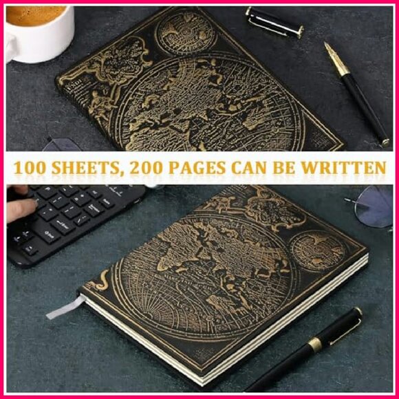 Vintage Map Embossed Leather Notebook Journal A5 Hardcover Executive - Picture 4 of 7